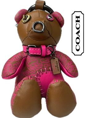 Coach Keith Haring Leather Pink Stitch Bear Bag Charm/Rare Fob 20138 Keychain